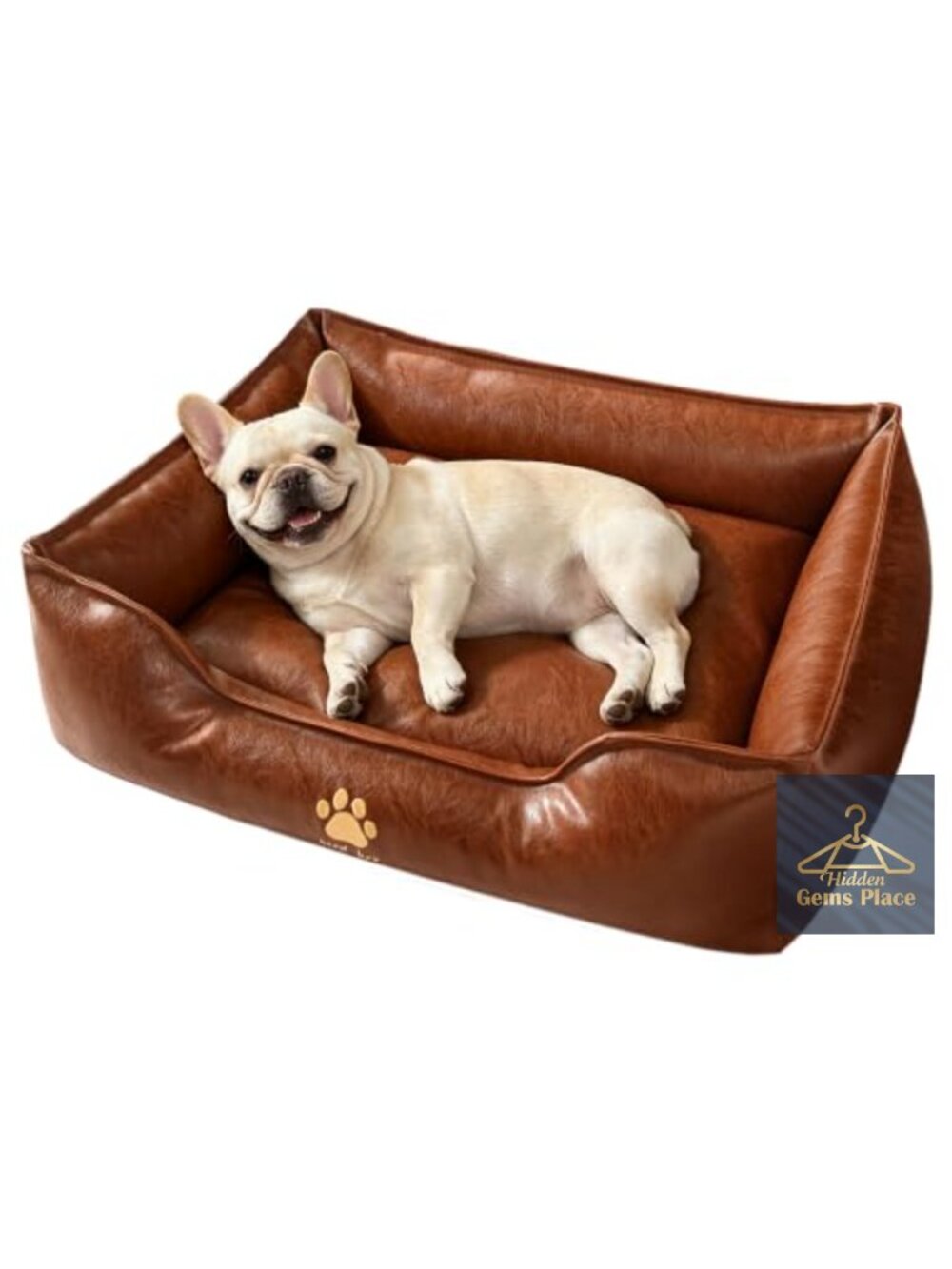 Waterproof Leather Pet Bed Orthopedic Bolster Couch for Small Dogs, Wipe-Clean